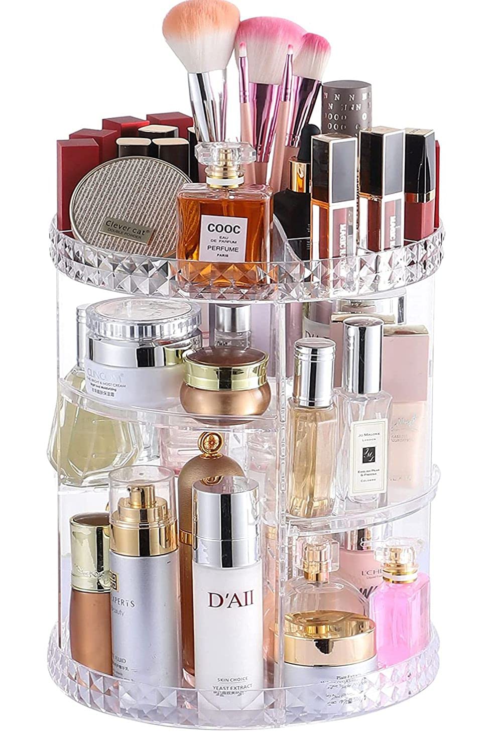 Organizador de maquillaje giratorio de 3 niveles, organizador de perfumes  de gran capacidad, organizadores de maquillaje transparentes y organizador