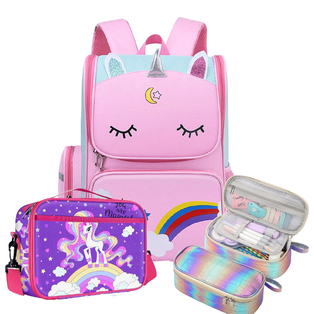 Combo 3 Mochila Unicornio + Lonchera + Cartuchera