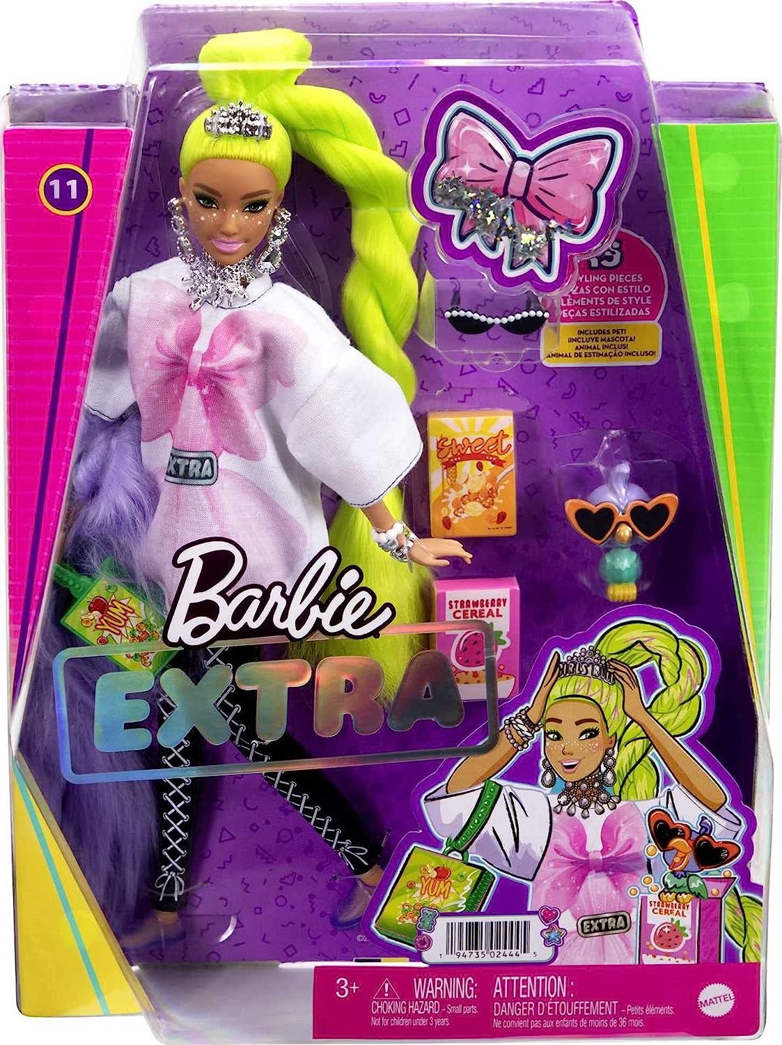 Barbie Extra Con Pelo Verde Neón Y Mascota