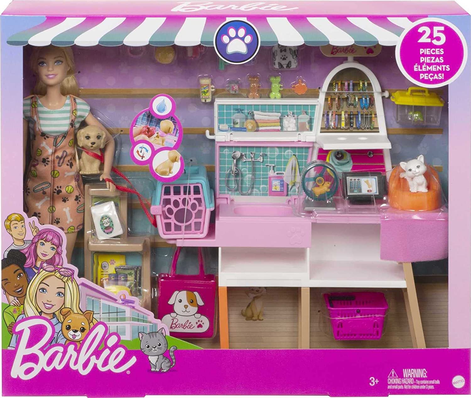 Barbie Con 4 Mascotas Y su Tienda De Mascotas