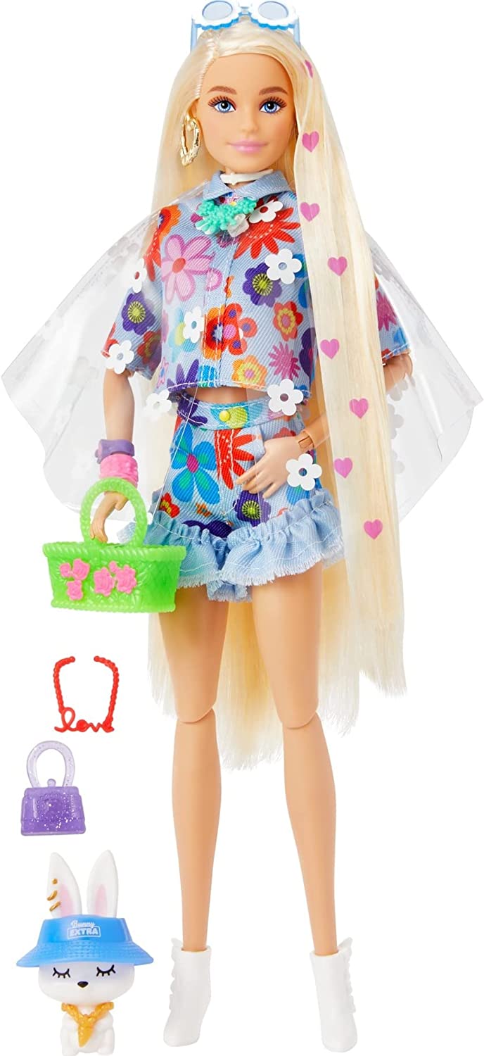 Barbie Muñeca Extra Con Traje Floral Y Conejo