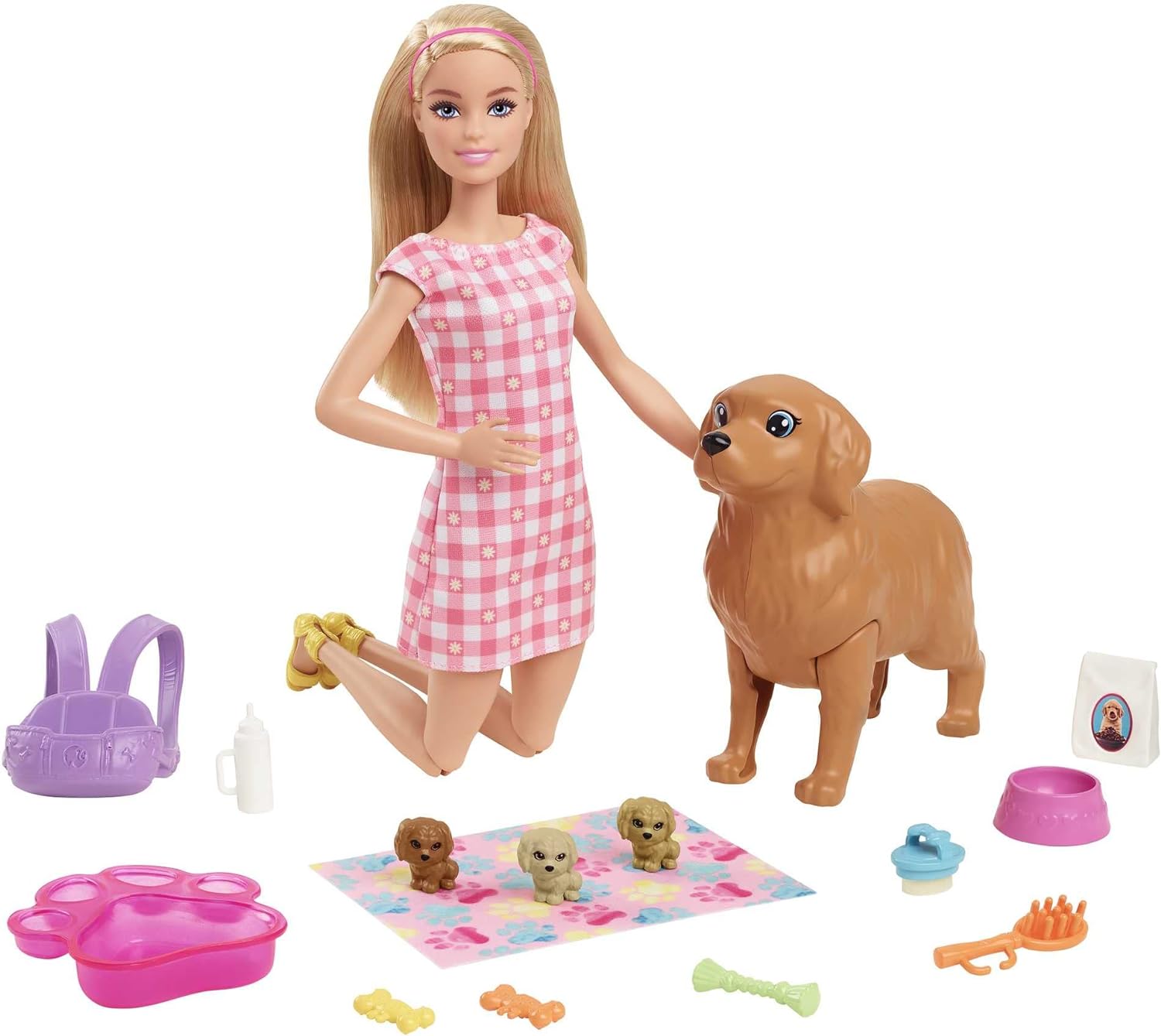 Barbie Muñeca con Mamá perro y 3 cachorros