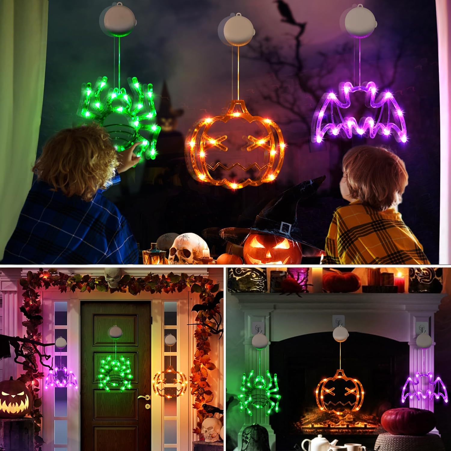 Halloween Deco Pack 3 Luces A Pilas Con Ventosa