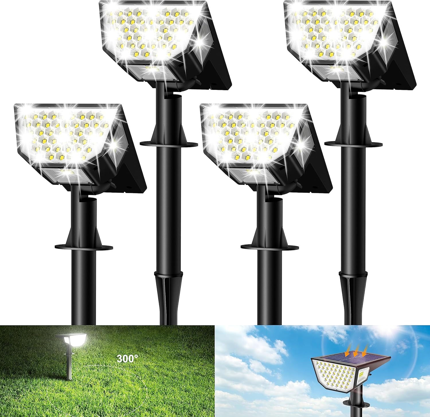 Focos Solaresx4 63 Led Ángulo 300° Impermeables