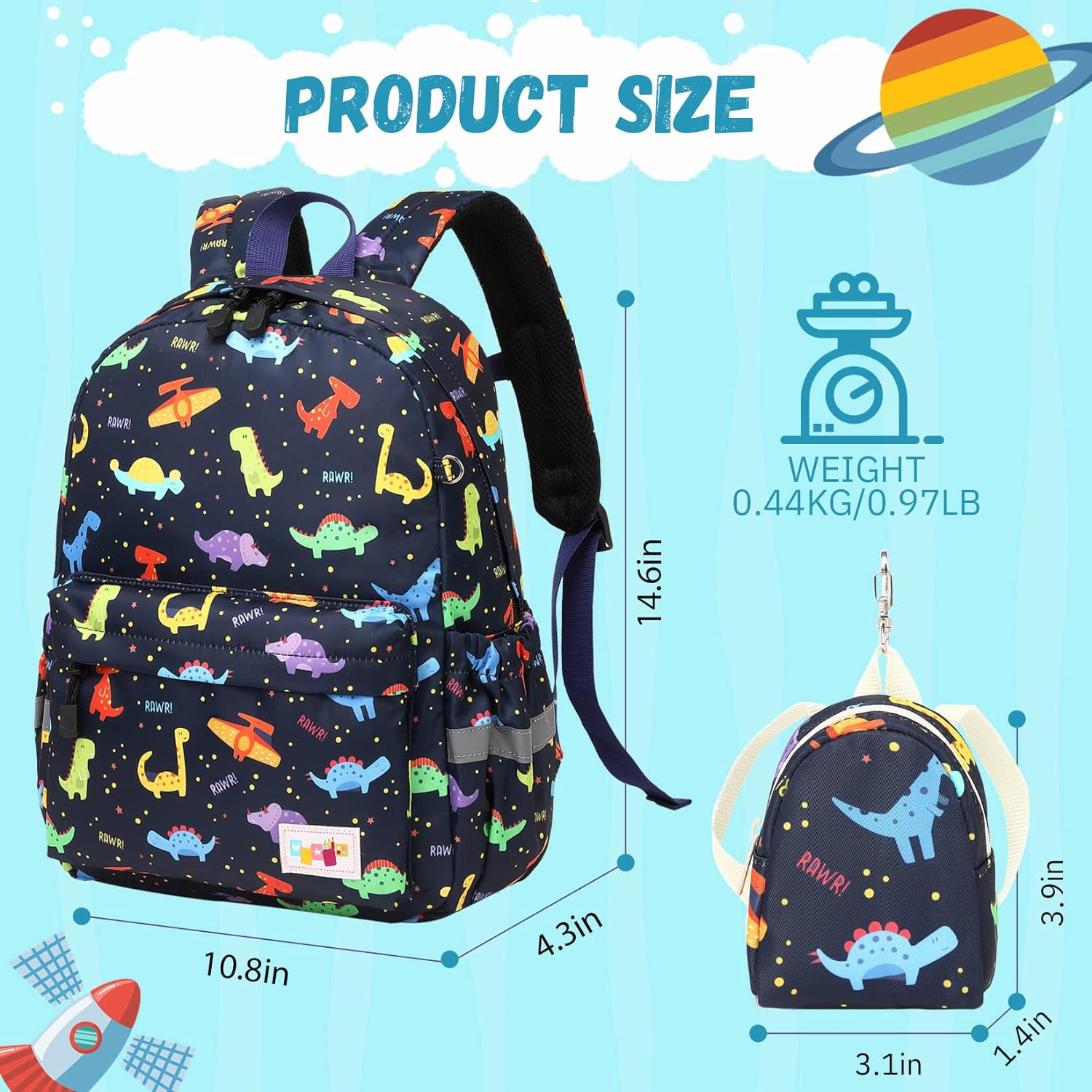 Mochila Niños Pequeños Dinosaurios + Monedero