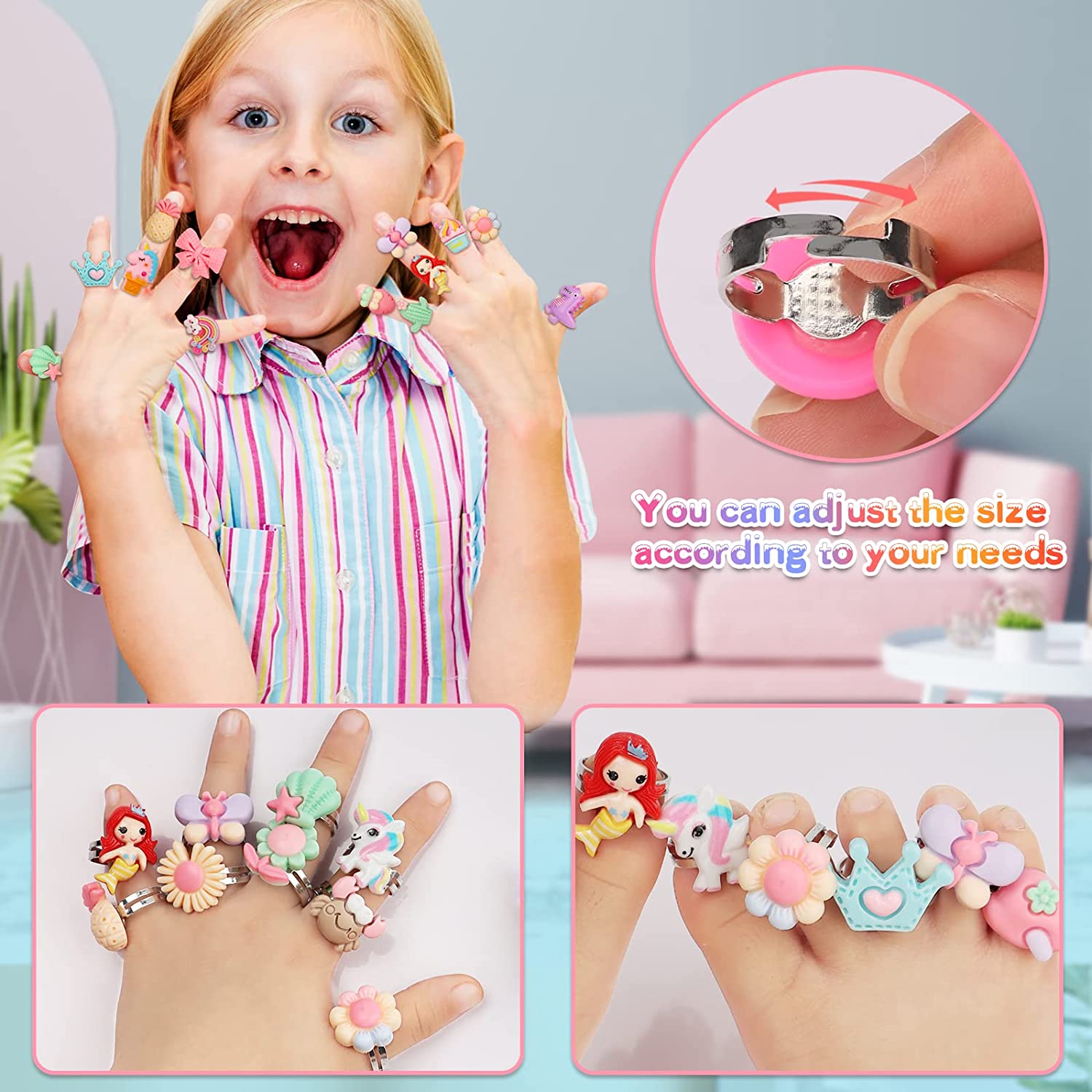 24 Anillos De Diseño Ajustables Para Princesas