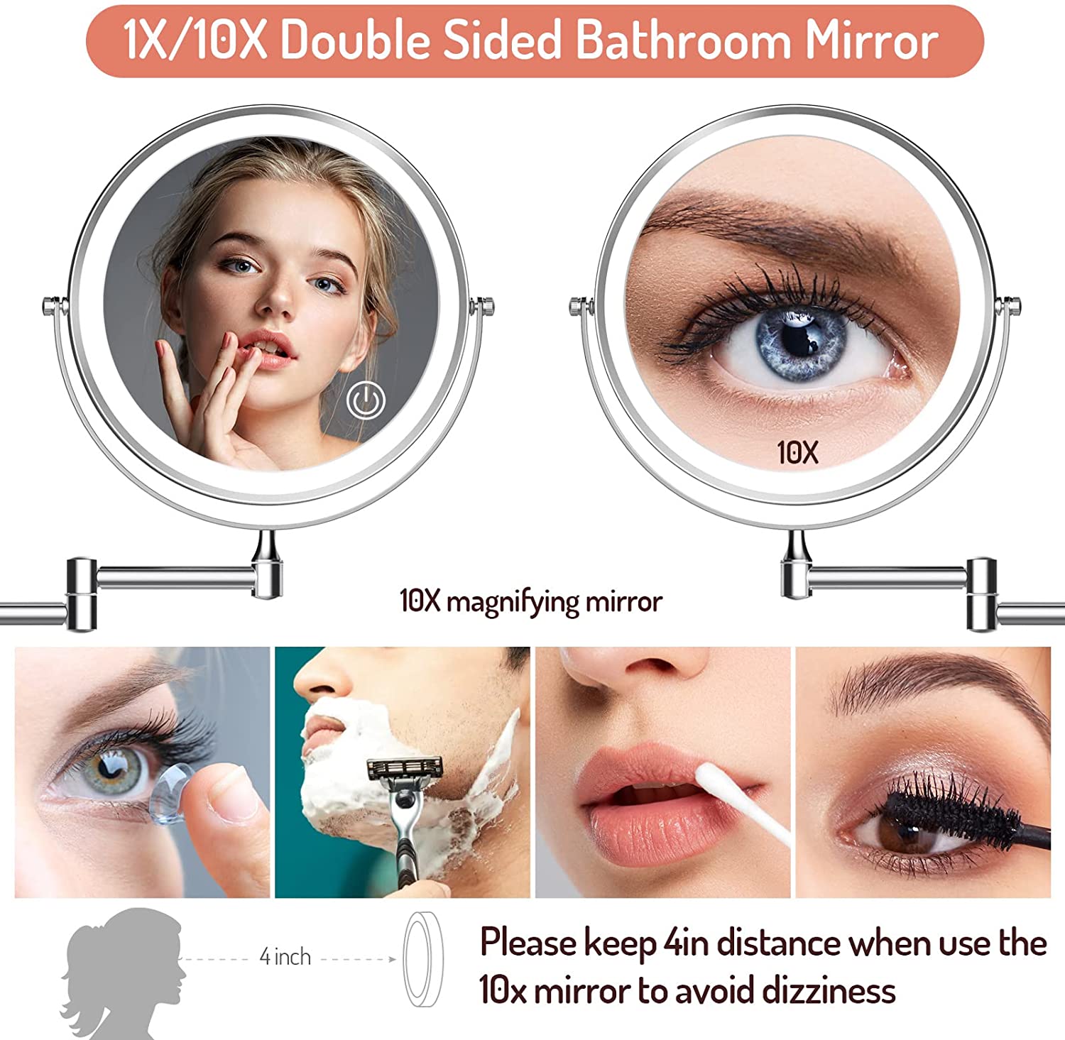 Espejo De Maquillaje De Doble Cara Aumento X 10.