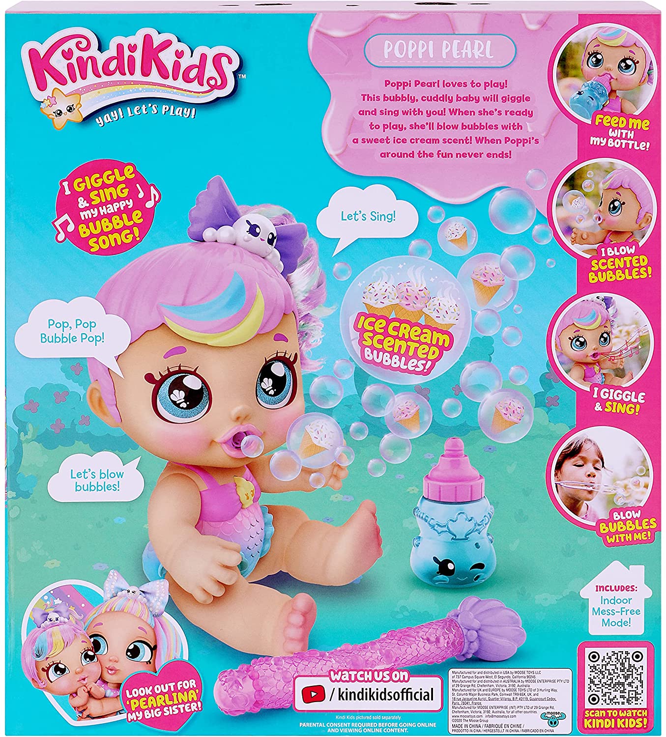 Kindi Kids Muñeca Electrónica Poppi Pearl Bubble 'N' Sing