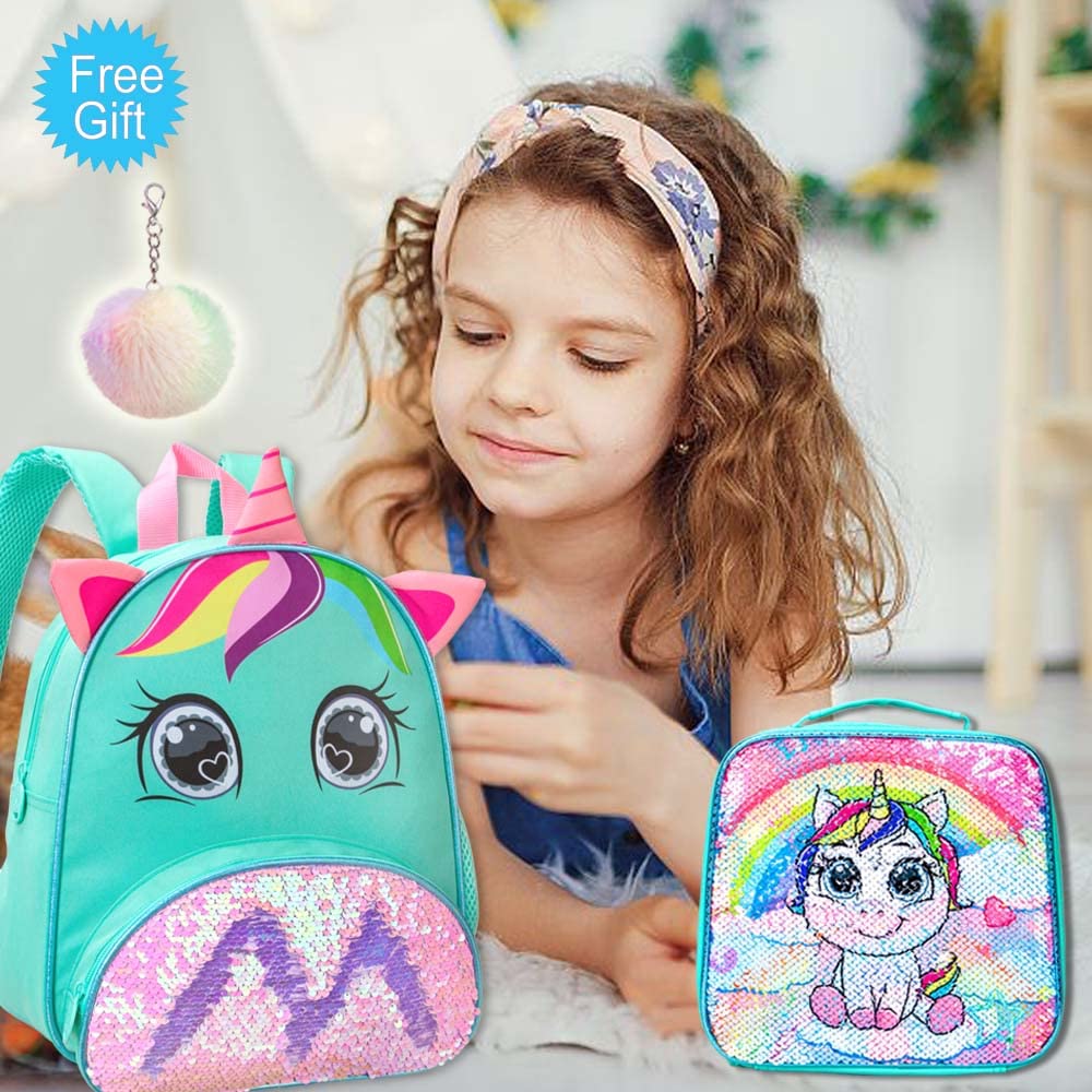 Mochila infantil con lentejuelas unicornio 3 piezas