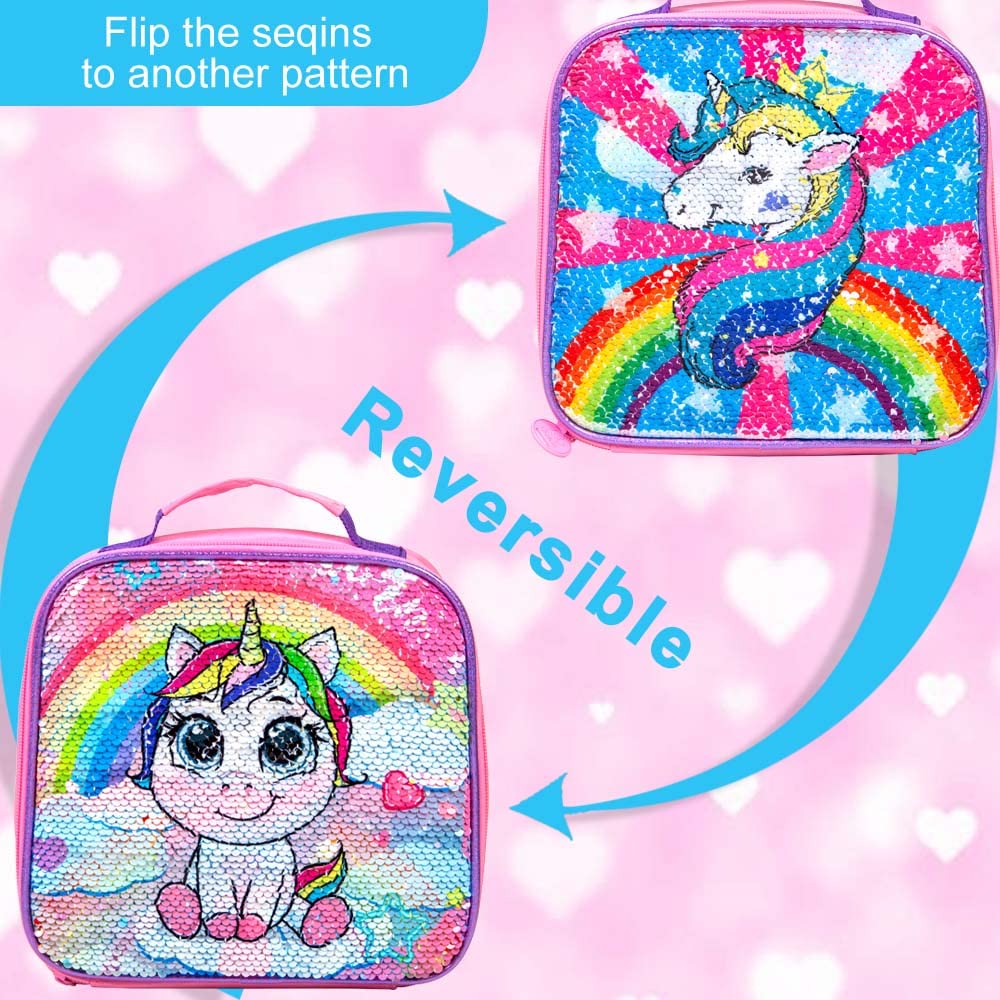 Mochila infantil con lentejuelas unicornio 3 piezas