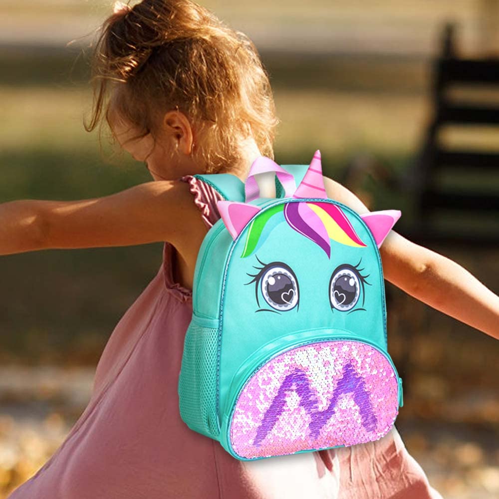 Mochila infantil con lentejuelas unicornio 3 piezas