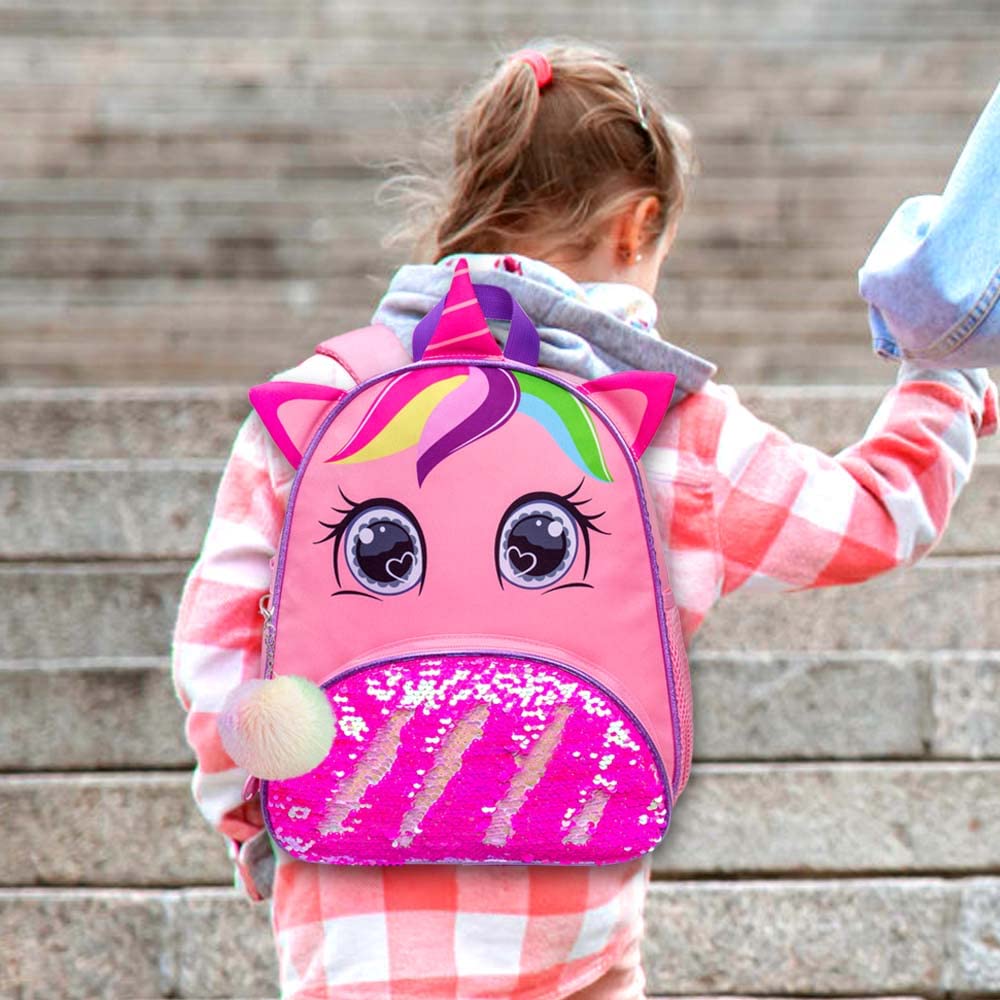 Mochila infantil con lentejuelas unicornio 3 piezas